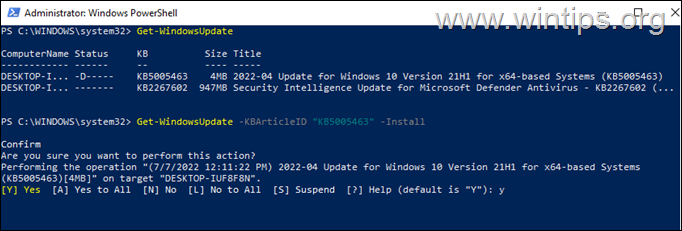 Install a custom Windows Update Powershell