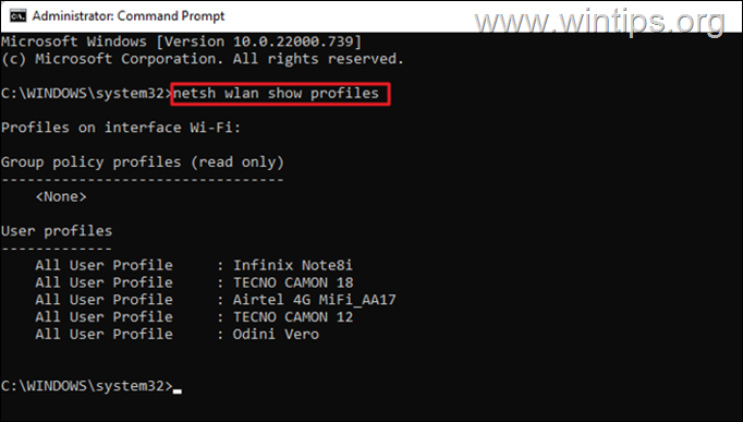 View Wireless Profiles - Command Prompt. 