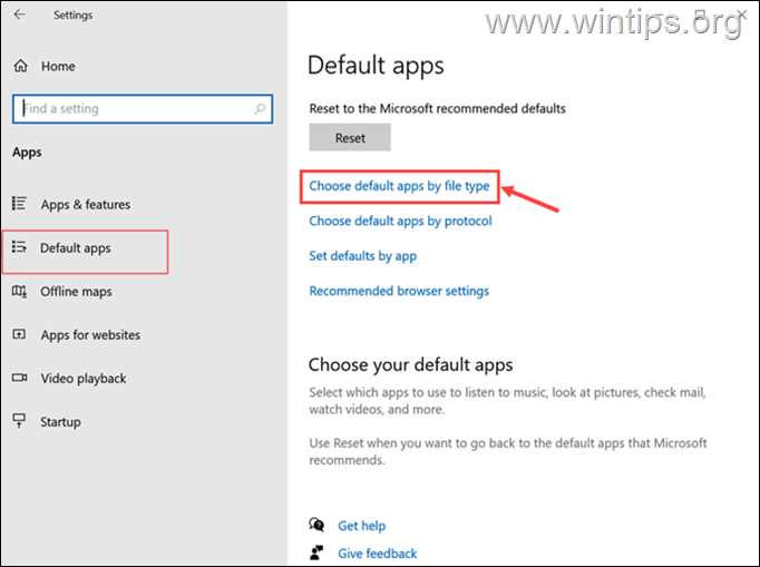 Choose default apps by file type windows 10