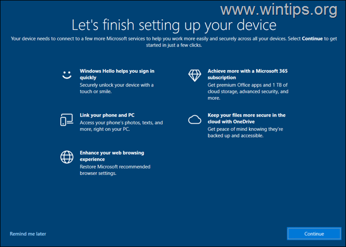 Disable Let's Finish Setting up Your Device prompt on Windows 10/11.