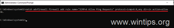 Enable ICMPv6 PING with Command Prompt
