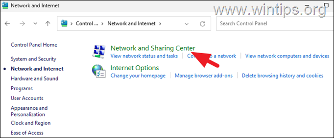 Network and Sharing Center.
