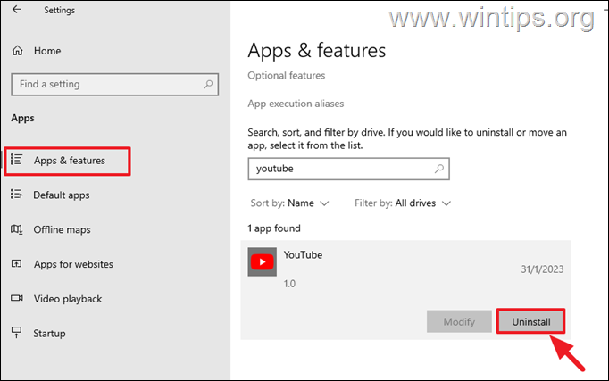 Uninstall YouTube App on Windows 10/11