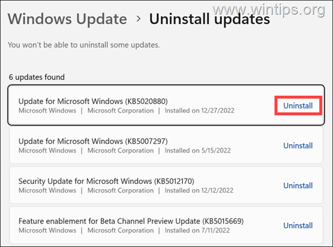Uninstall Updates on Windows 11