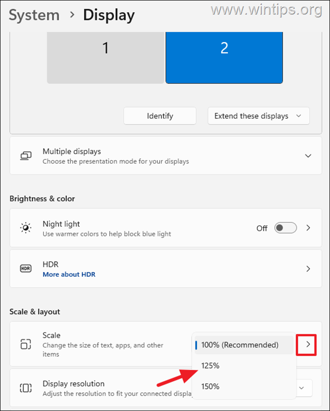 Setup dual monitors - Change Scale, Text Size - Windows 11