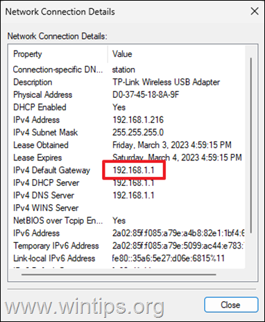 IPv4 Default Gateway Address