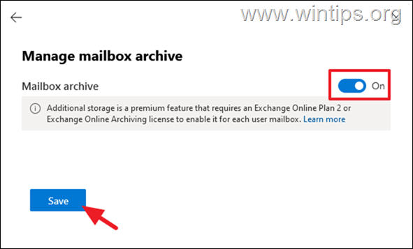 Enable In-Place Archive Mailbox 