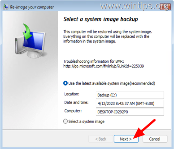 Restore System Image Backup