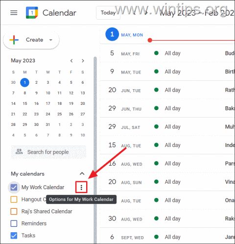 google calendar options