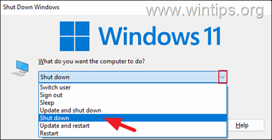 Shut down without update windows 10/11