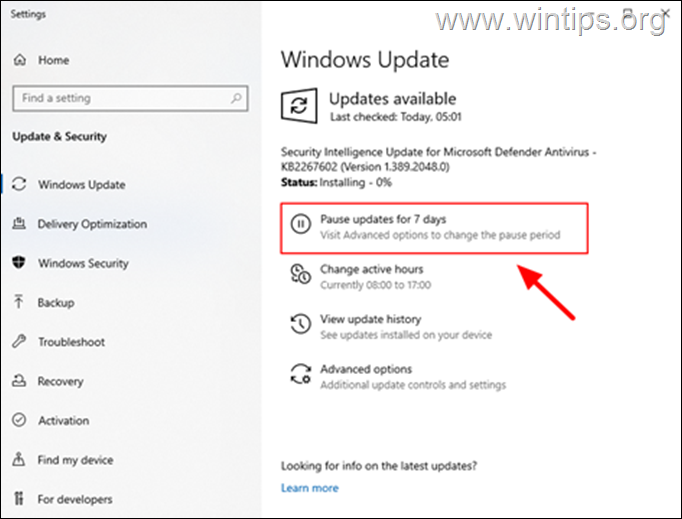 How to Pause Updates in Windows 10