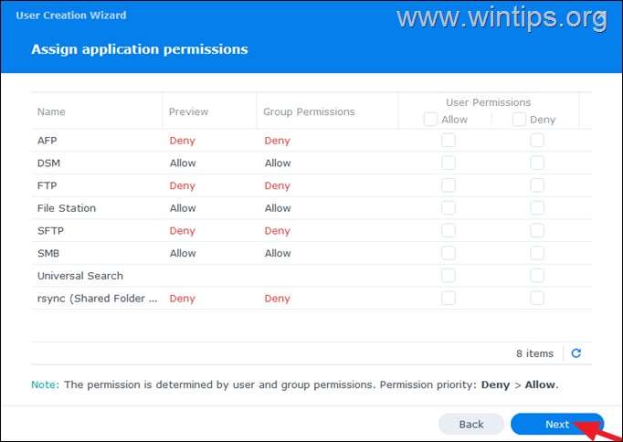 Assign application permissions - Synology
