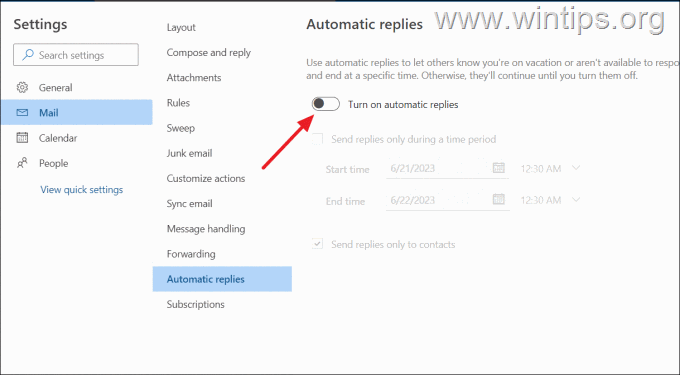 Turn On Automatic Replies in Outlook in Web.