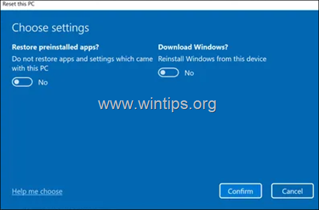 Reinstall Windows 11 options
