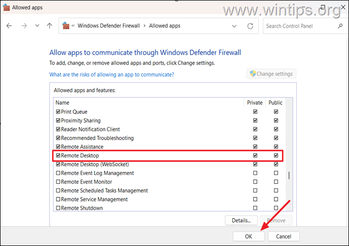 Enable Remote Desktop in Windows Firewall