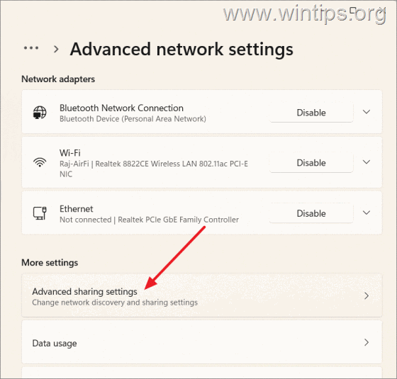 Advanced sharing settings 