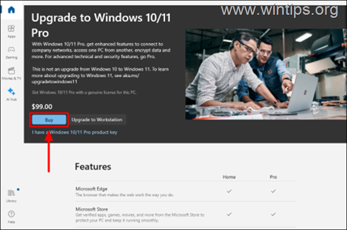 Upgrade Windows 10 Home to Windows 10 Pro 