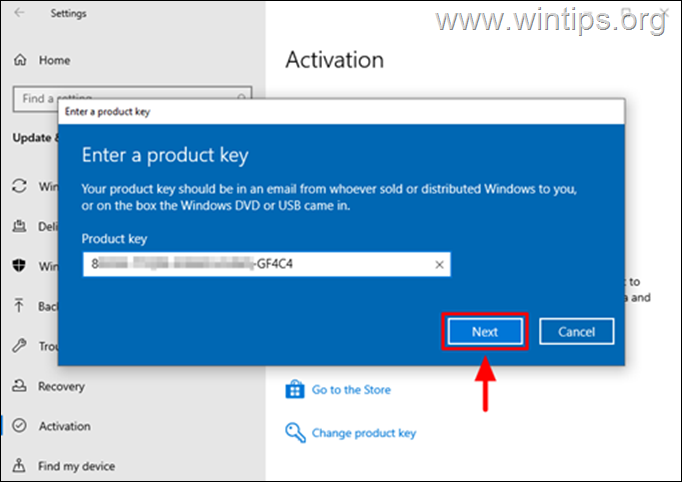 Upgrade to Windows 10 Pro with product key