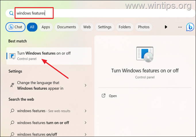 Turn Windows features on or off.