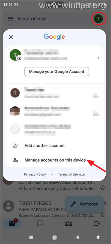 Sign-out Gmail app on Mobile