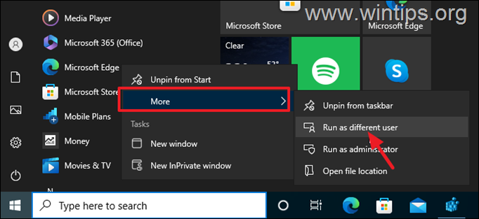 How to run as different user - windows 10