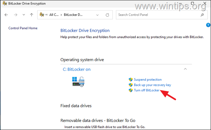 Disable BitLocker Encryption in Windows 11 Pro