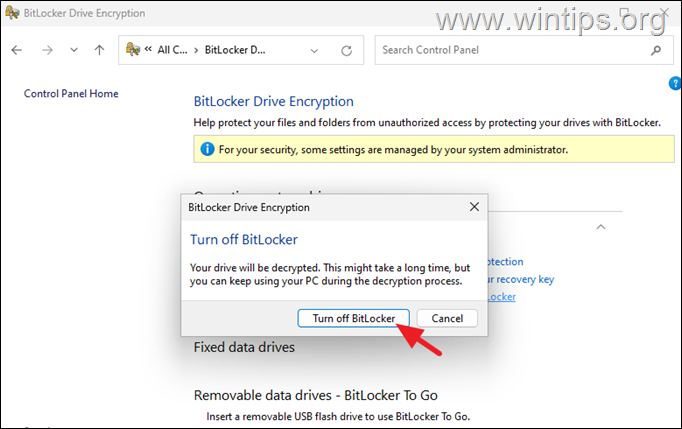 Turn Off BitLocker Encryption in Windows 11 Pro