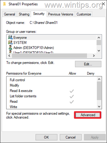 View User Permissions on Shared Folder or File