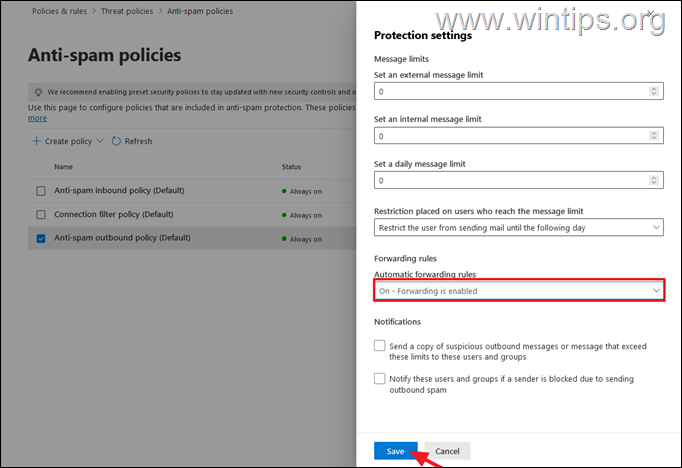 automatic forwarding rules for all users in office 365