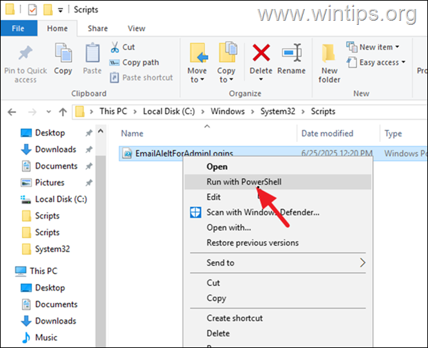 Run Windows Login Email Alert Script at logon