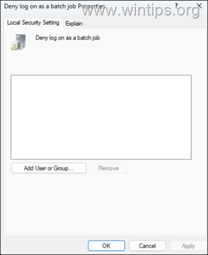 Deny log as a batch job 
