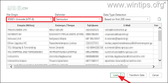 Import csv file in excel and change encoding