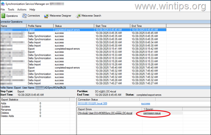 FIX: Azure AD Connect Permission Error 8344 in Export