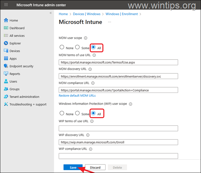 Enable Automatic Enrollment for Windows Devices - in Intune 