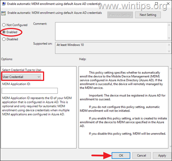 enable automatic mdm - group policy
