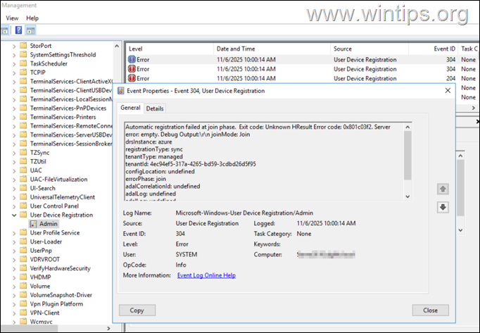 FIX: Automatic registration failed at join phase (Event Id 304, 307)