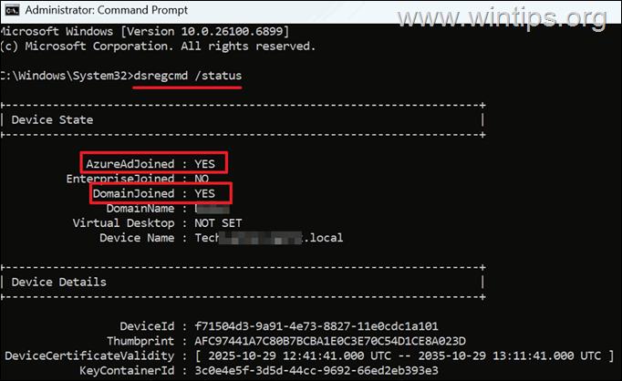 Check Hybrid Join status on device