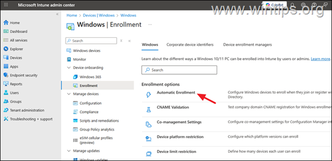 Allow Automatic Enrollment in Intune