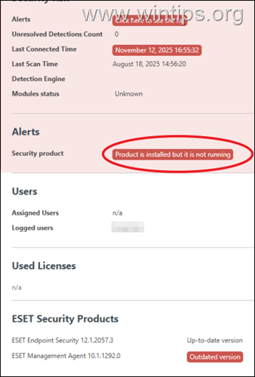 FIX: Product is installed but is not running in ESET Protect Console. 