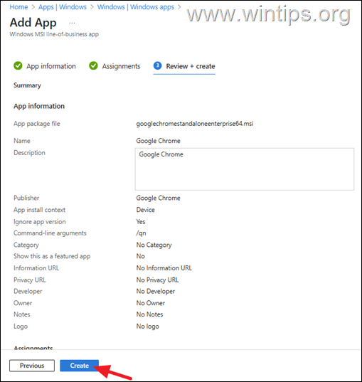 install line of business app intune