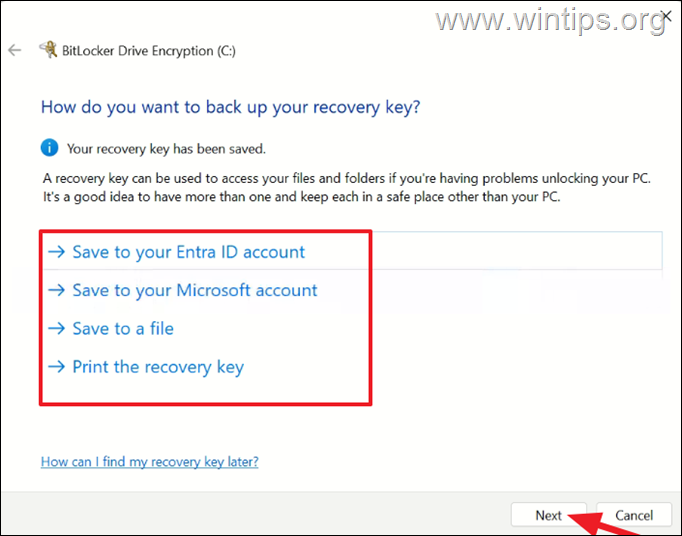 Turn-on BitLocker - Back up Recovery key