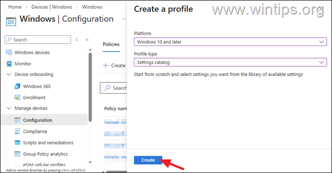 New Configuration Policy - Intune
