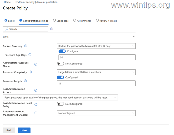 Azure AD LAPS policy configuration