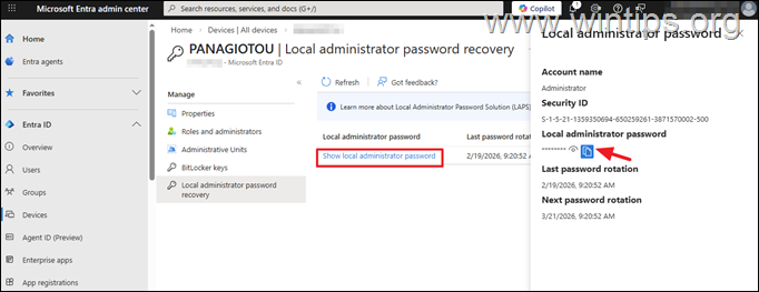 Local administrator password recovery - entra