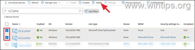 Delete Duplicate Device Entries in Entra.