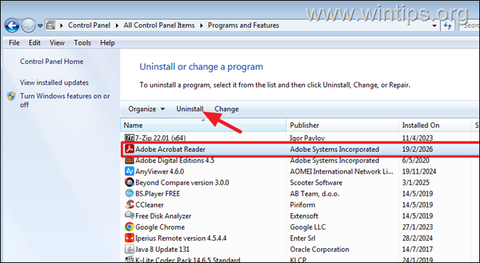 Uninstall Acrobat Reader 