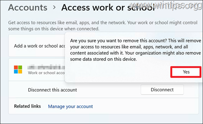 disconnect work or school account from windows