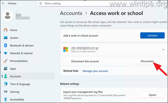 Disconnect Account - Access work or school