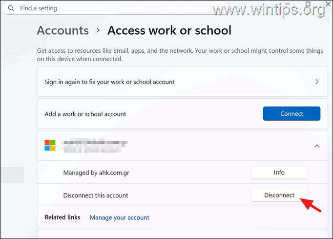 Disconnect Work or School Account