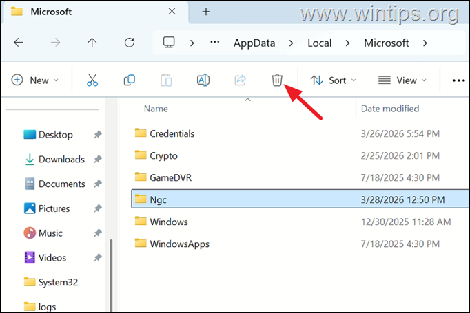 Delete the NGC Folder - Windows Hello for Business